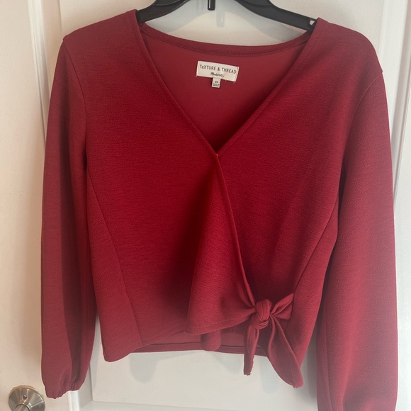 Texture & Thread Madewell Shirt V-front L/S, Red Size XS cross tie - Picture 10 of 12